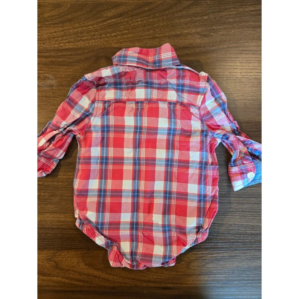 OshKosh B'gosh Baby Boy Red Plaid Button Down Long Sleeve Bodysuit 3M‎ 1M050311